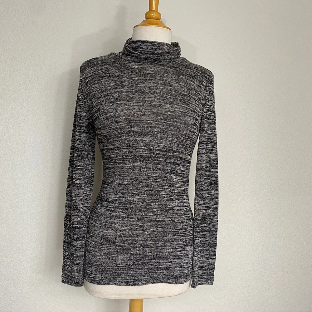 Anthropologie Pure + Good Gray Marbled Turtleneck Soft Stretch Knit Top Size M